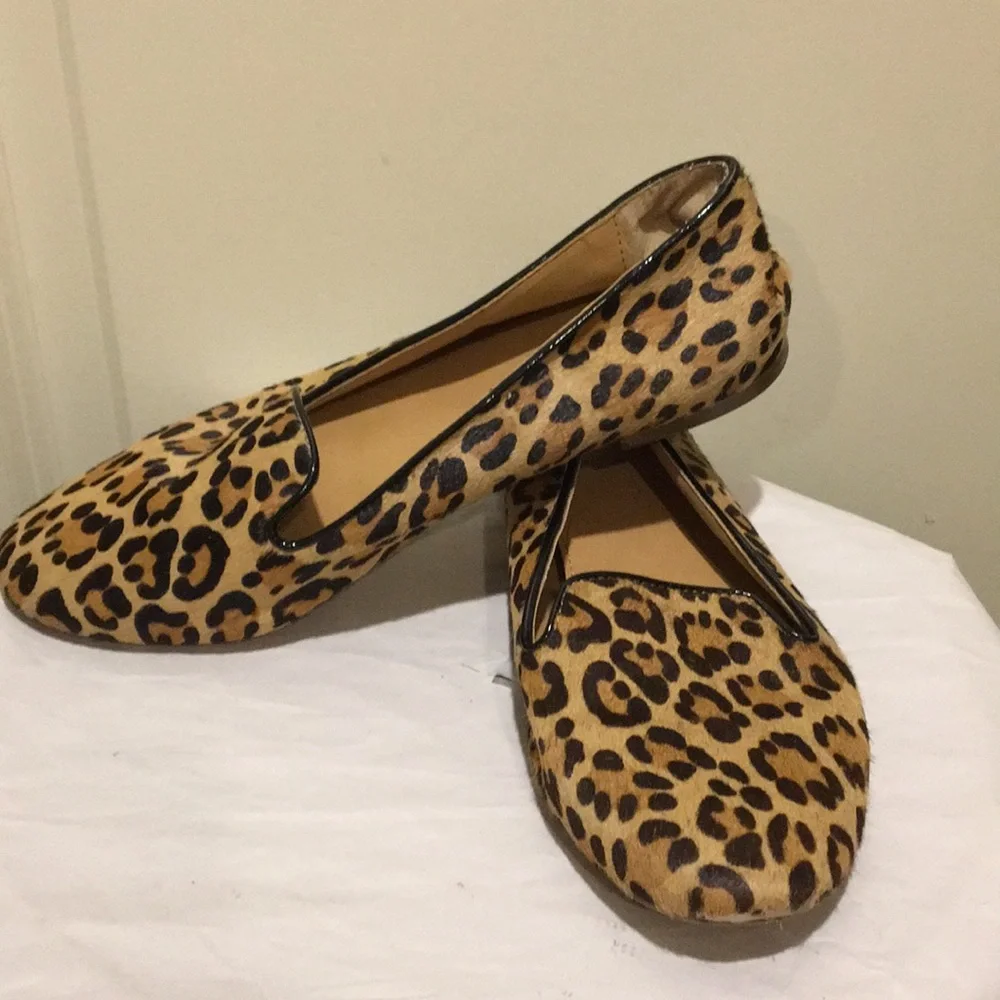 J. Crew SlipOn animal leopard print Hair/patent leather accent flats size 7
